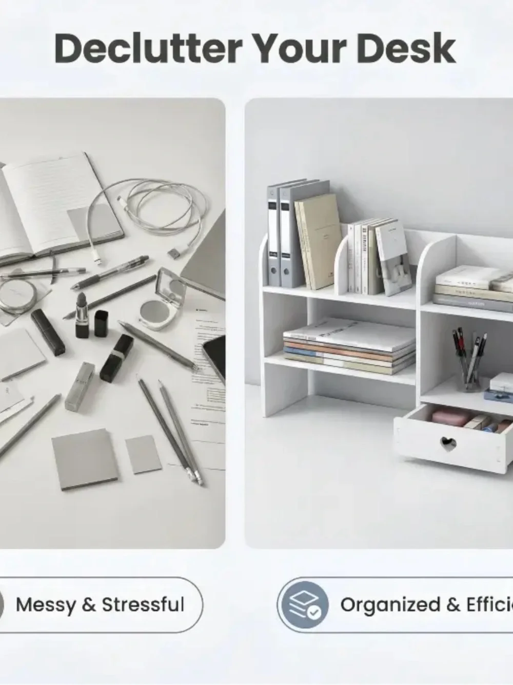 Layered Desktop Storage Rack with Drawers & Multi-Compartment, No-Tools-Needed
